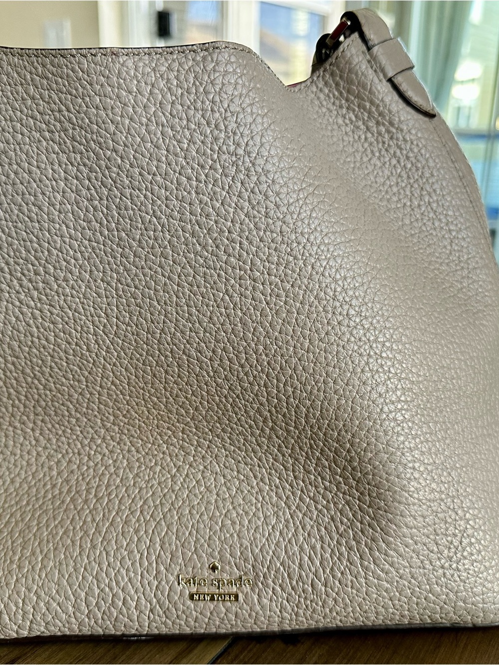 kate spade Pebbled Leather Shoulder Bag in Taupe Beige/Light Lavender
